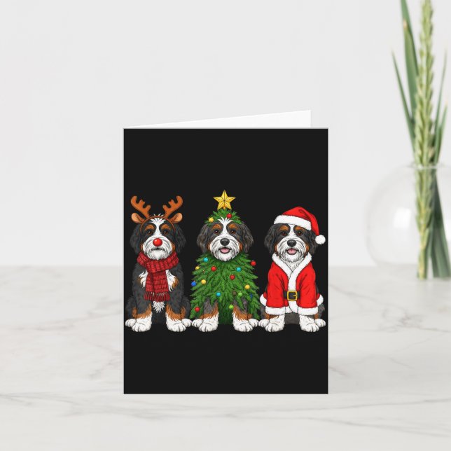 Tarjeta Retro Christmas Bernedoodle Santa Reindeer Dog Lov (Anverso)