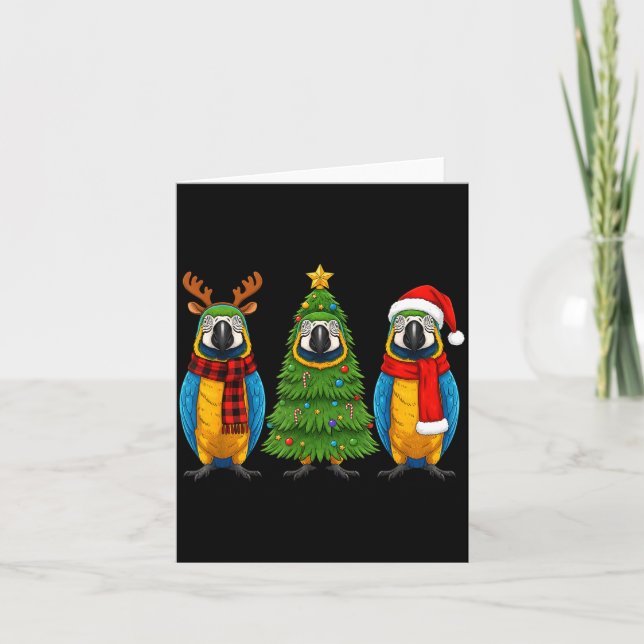 Tarjeta Retro Christmas Blue And Yellow Macaw Parrot Santa (Anverso)