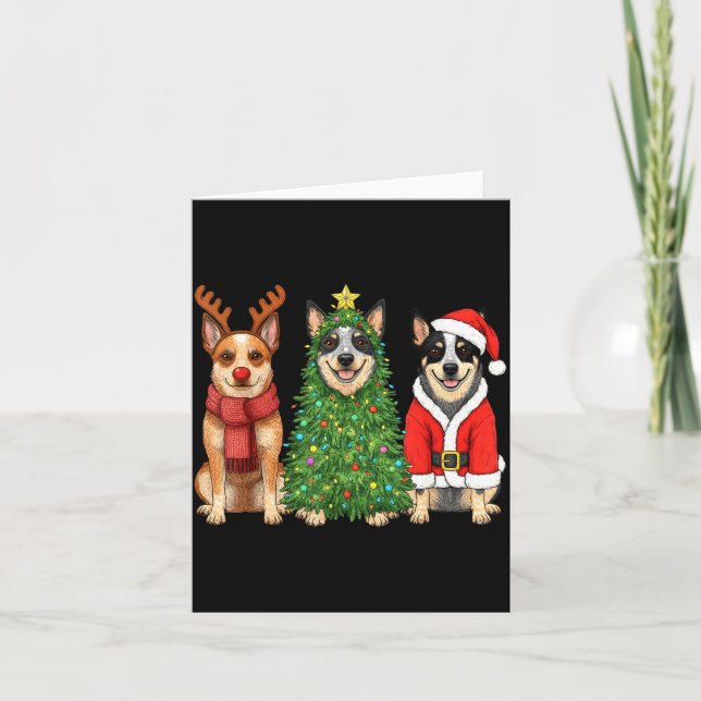Tarjeta Retro Christmas Blue Heeler Santa Reindeer Dog Lov (Anverso)