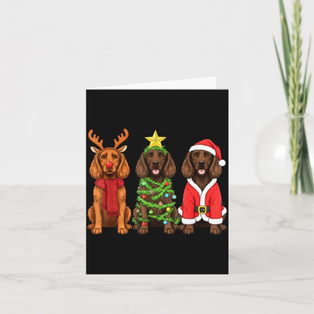 Tarjeta Retro Christmas Boykin Spaniel Santa Reindeer Dog  (Anverso)