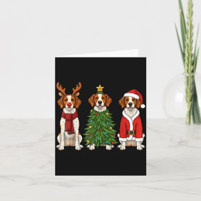 Tarjeta Retro Christmas Brittany Spaniel Santa Reindeer Do (Anverso)