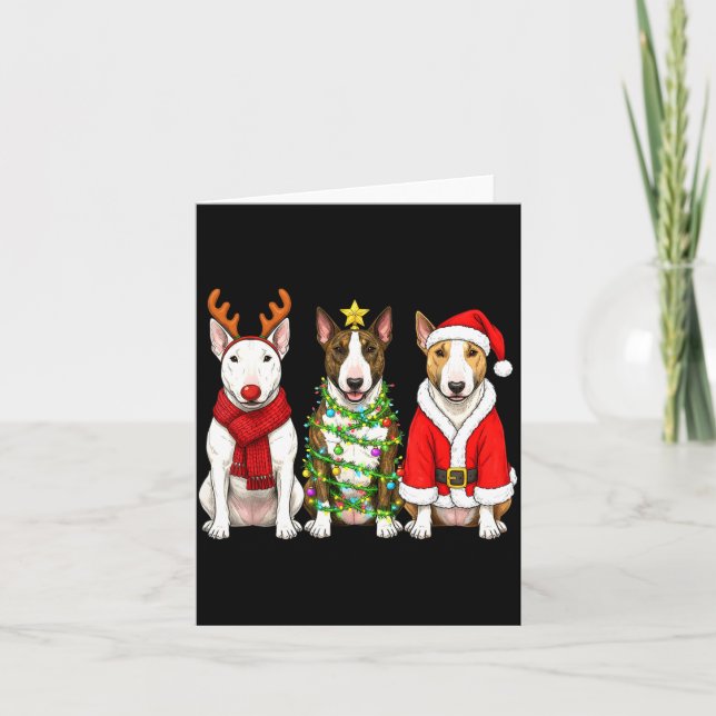 Tarjeta Retro Christmas Bull Terrier Santa Reindeer Dog Lo (Anverso)