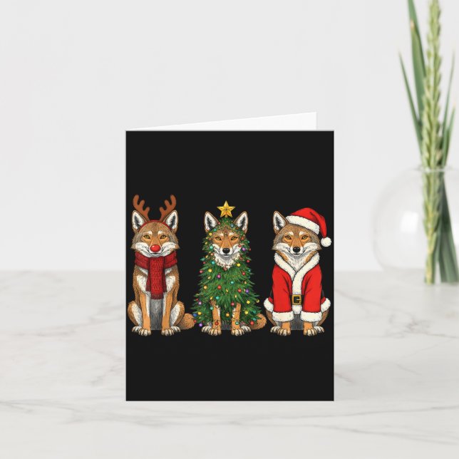 Tarjeta Retro Christmas Coyote Santa Reindeer  (Anverso)