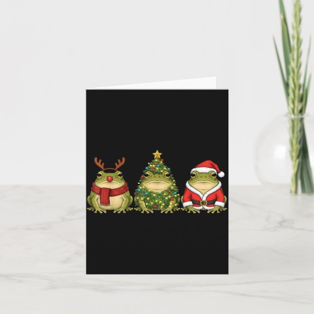 Tarjeta Retro Christmas Desert Rain Frog Santa Reindeer  (Anverso)