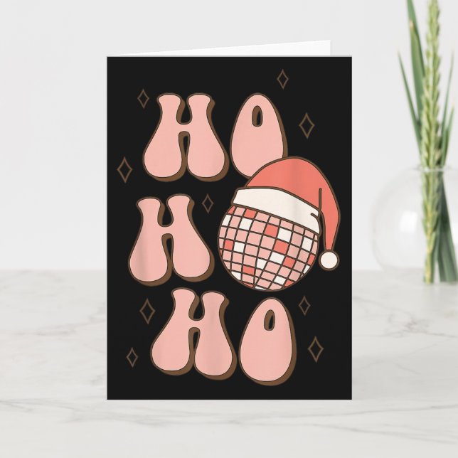 Tarjeta Retro Christmas Disco Ball Groovy Ho Ho Ho Santa H (Anverso)