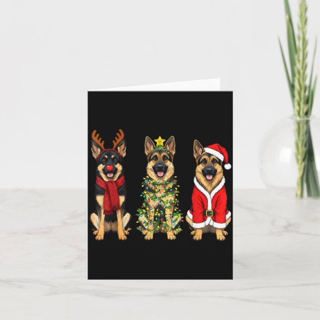 Tarjeta Retro Christmas German Shepherd Santa Reindeer Gsd (Anverso)