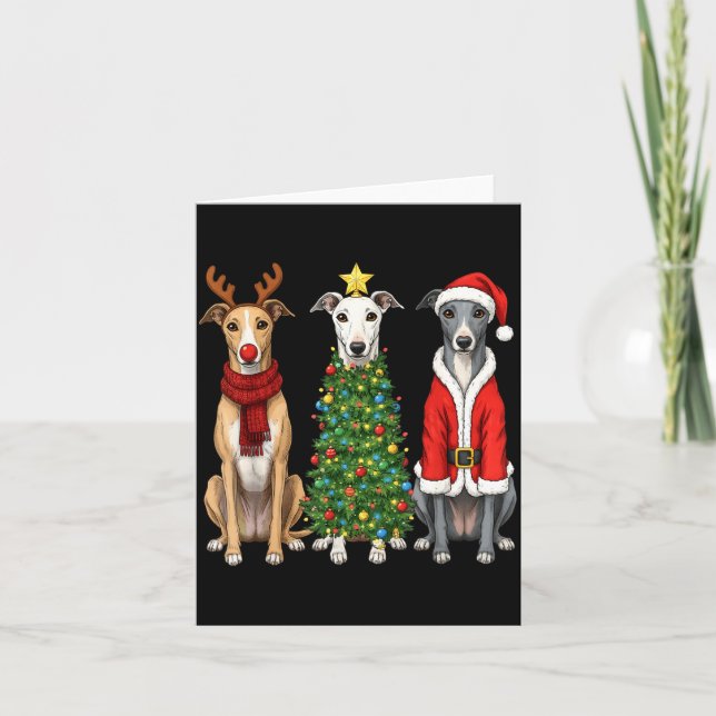 Tarjeta Retro Christmas Ghound Santa Reindeer Dog Lover  (Anverso)