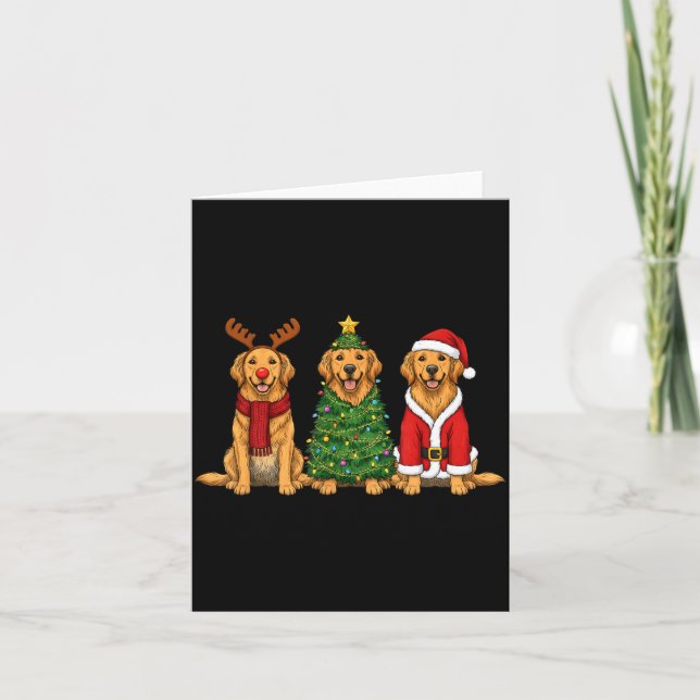 Tarjeta Retro Christmas Golden Retriever Santa Reindeer Do (Anverso)