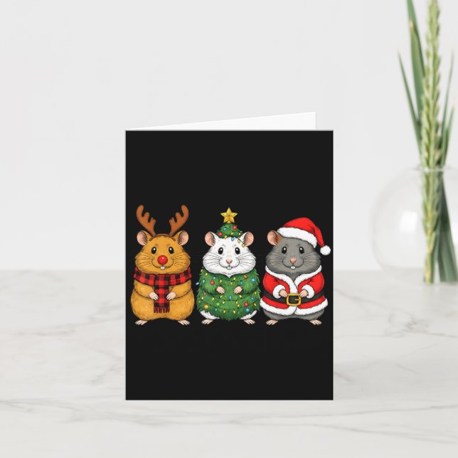 Tarjeta Retro Christmas Hamster Santa Reindeer  (Anverso)