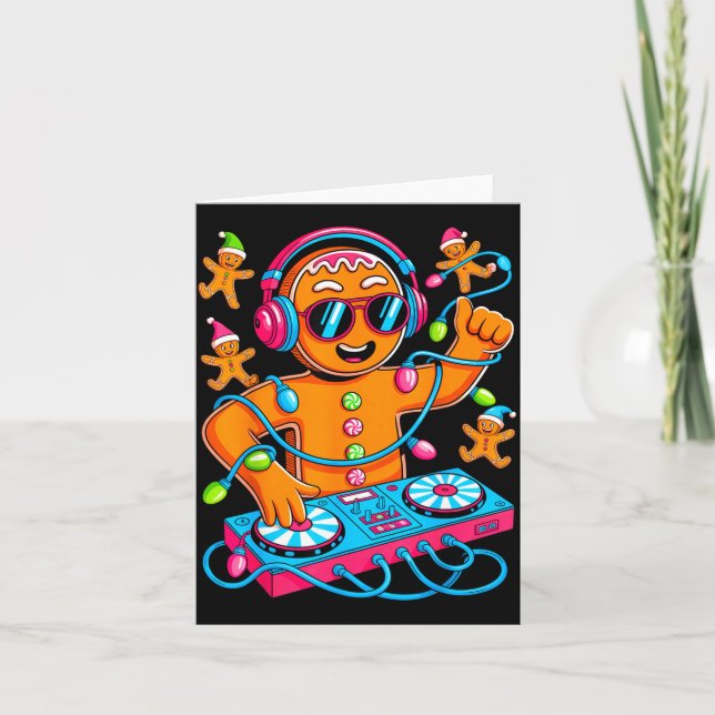 Tarjeta Retro Christmas House Music Gingerbread Dj Techno  (Anverso)