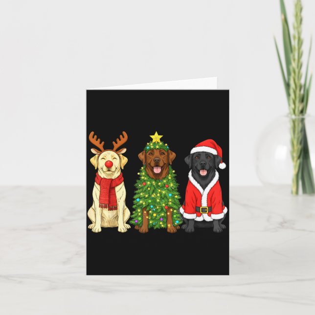 Tarjeta Retro Christmas Labrador Retriever Santa Reindeer  (Anverso)