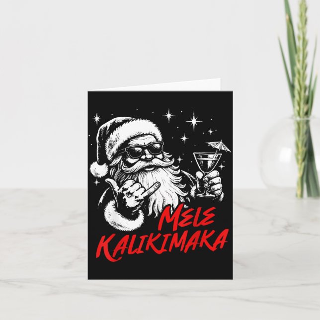 Tarjeta Retro Christmas Mele Kalikimaka Santa Shaka Hawaii (Anverso)