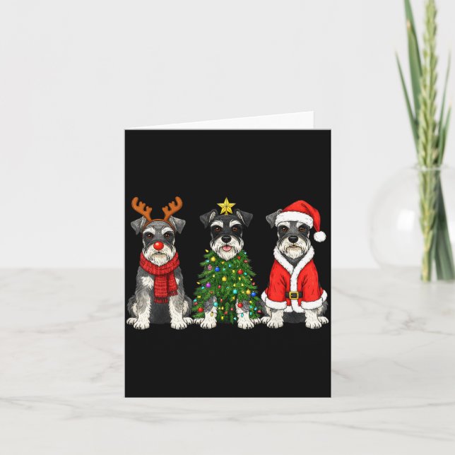 Tarjeta Retro Christmas Miniature Schnauzer Santa Reindeer (Anverso)