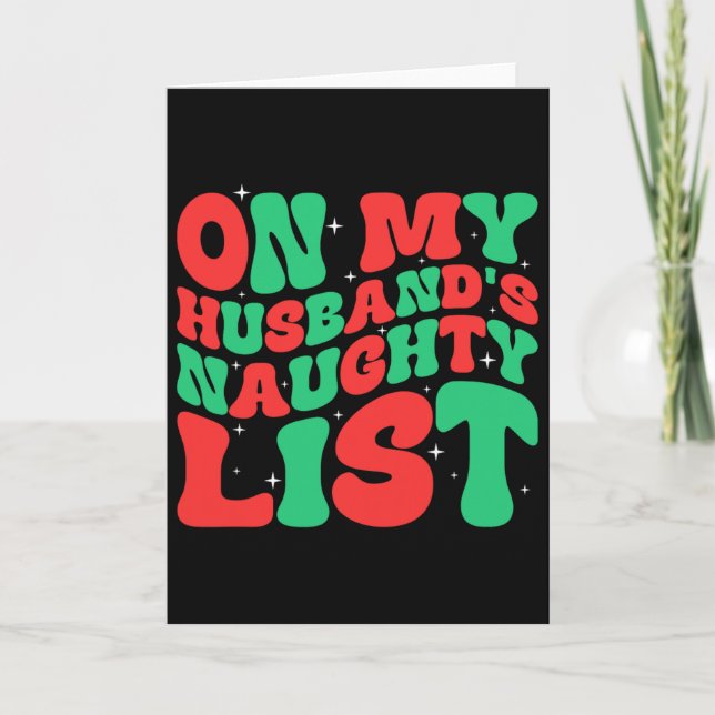 Tarjeta Retro Christmas On My Husbynds Naughty List  (Anverso)