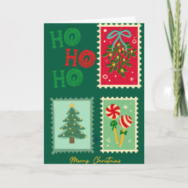 Tarjeta Retro Christmas Postage Card – Mistletoe, Tree & P