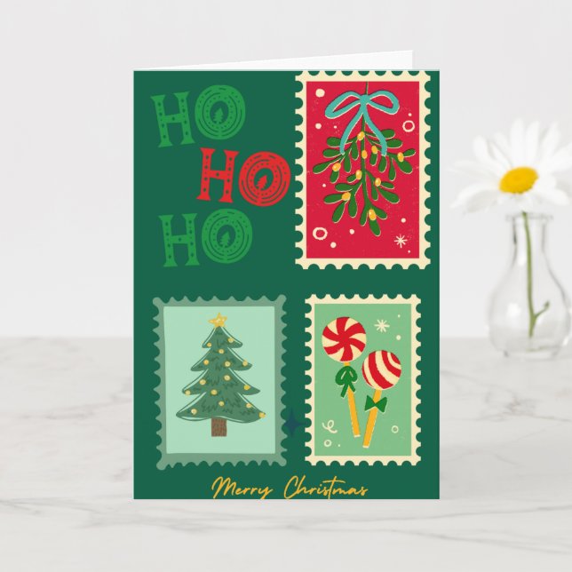 Tarjeta Retro Christmas Postage Card – Mistletoe, Tree & P (Planta pequeña)