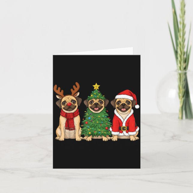 Tarjeta Retro Christmas Puggle Santa Reindeer Dog Lover  (Anverso)
