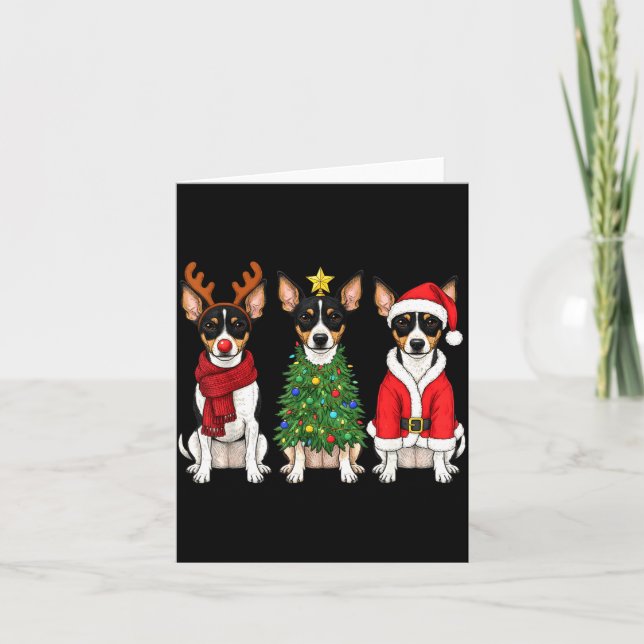 Tarjeta Retro Christmas Rat Terrier Santa Reindeer Dog Lov (Anverso)