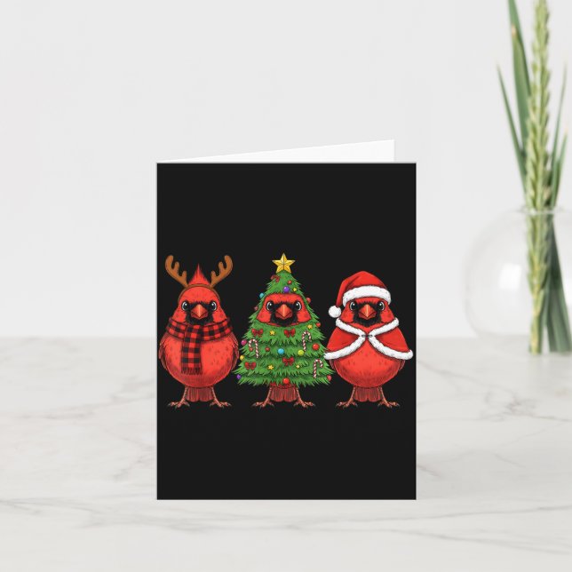 Tarjeta Retro Christmas Red Cardinal Bird Santa Reindeer  (Anverso)