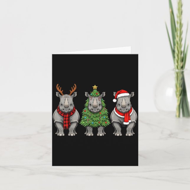 Tarjeta Retro Christmas Rhino Santa Reindeer Safari Animal (Anverso)