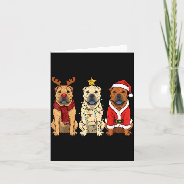 Tarjeta Retro Christmas Shar Pei Santa Reindeer Dog Lover  (Anverso)