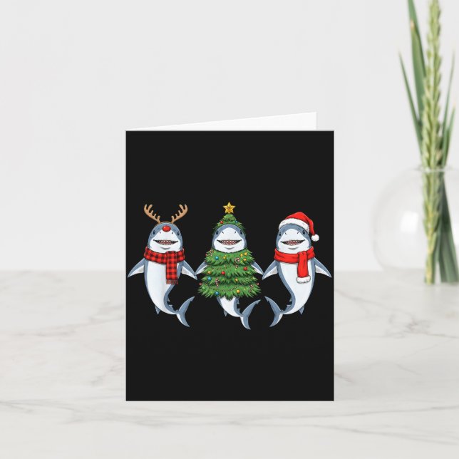 Tarjeta Retro Christmas Shark Santa Reindeer  (Anverso)