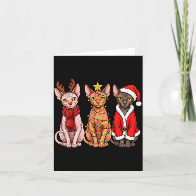 Tarjeta Retro Christmas Sphynx Cat Santa Reindeer  (Anverso)