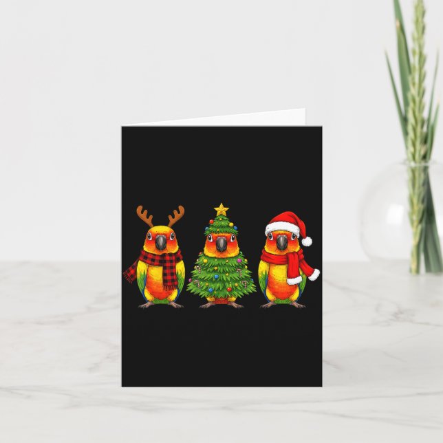 Tarjeta Retro Christmas Sun Conure Parrot Santa Reindeer  (Anverso)
