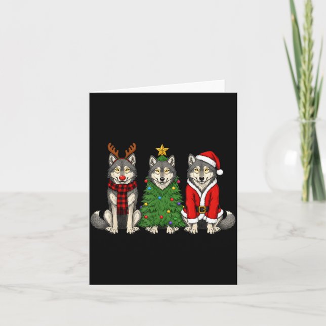 Tarjeta Retro Christmas Wolf Santa Reindeer  (Anverso)
