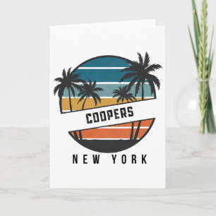 Tarjeta Retro Coopers Beach Nueva York Surfboard Surfing _