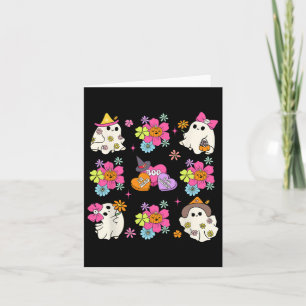 Tarjeta Retro Coquette Boo Fantasma Lazo Flores de Calabaz