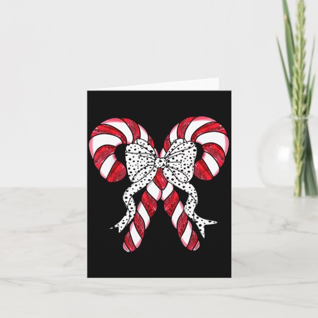 Tarjeta Retro Coquette Bow Candy Cane Christmas Season Wom (Anverso)