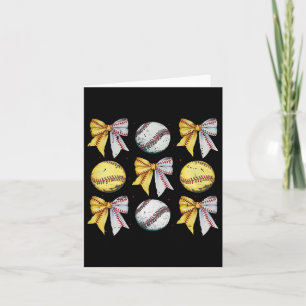 Tarjeta Retro Coquette Bow Funny Game Day Béisbol