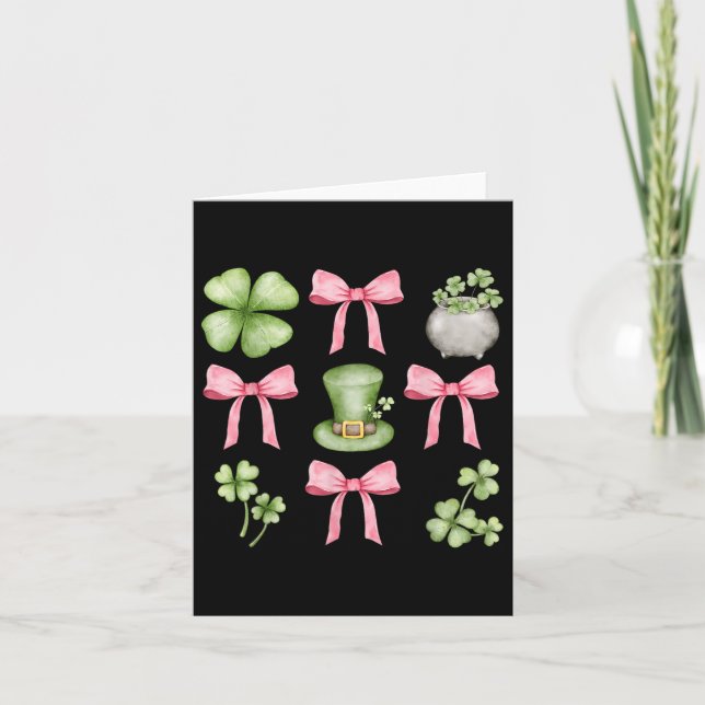 Tarjeta Retro Coquette Bow Irish Shamrock St Patricks Day (Anverso)