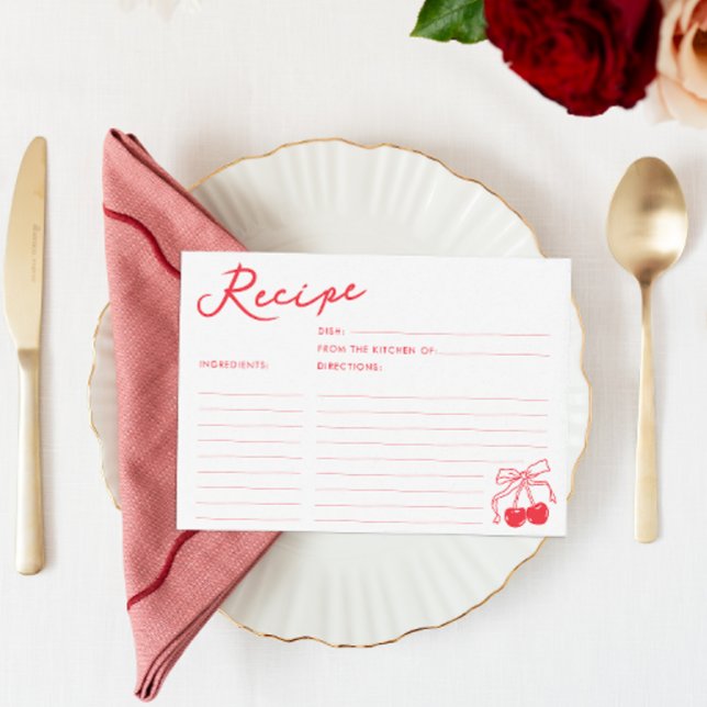 Tarjeta Retro Coquette Cherry Bridal Shower Receta (Subido por el creador)