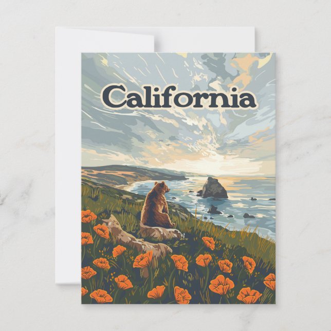 Tarjeta Retro Costera de Flores de Oso de Californ (Anverso)