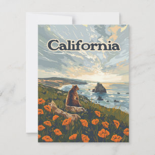 Tarjeta Retro Costera de Flores de Oso de Californ