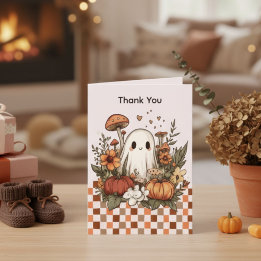Tarjeta Retro Cottagecore Halloween Baby Shower Gracias