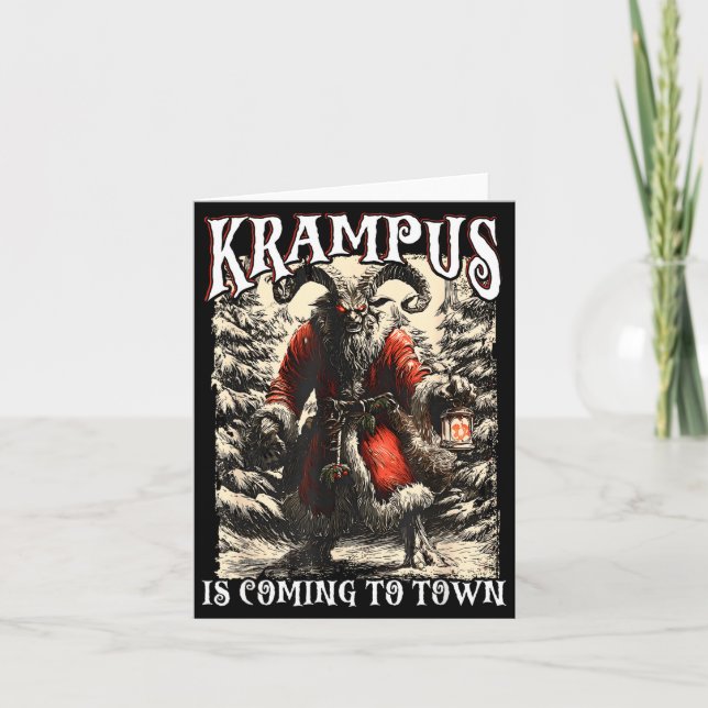 Tarjeta Retro Creepmas Krampus Is Coming To Town Dark Humo (Anverso)