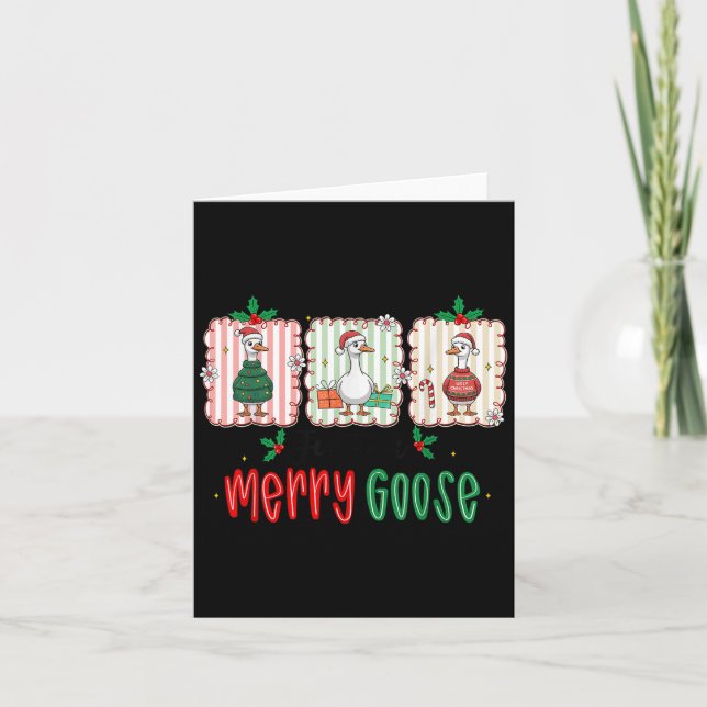 Tarjeta Retro Cute Goosmas Christmas Funny Just A Merry Go (Anverso)