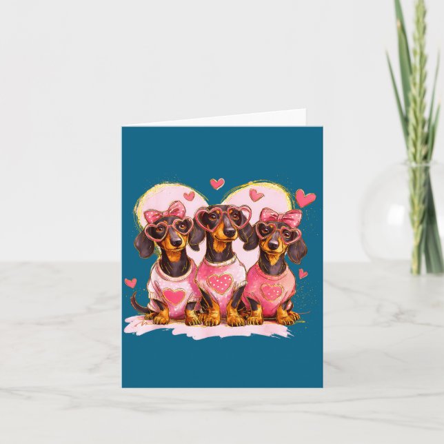 Tarjeta Retro Dachshund With Heart Sungles Valentine's Day (Anverso)