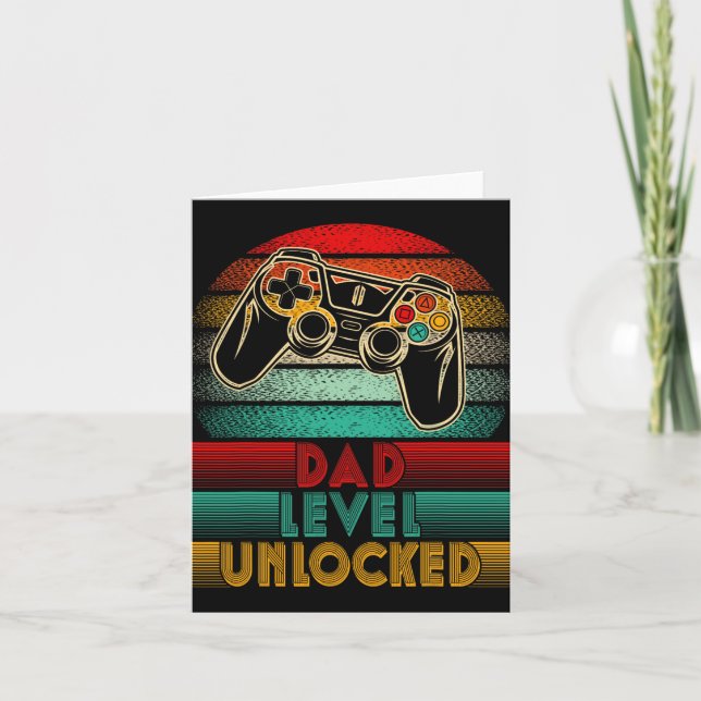 Tarjeta Retro Dad Level Unlocked New Dad Controller Father (Anverso)