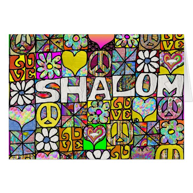 Tarjeta Retro de Amor Shalom Psicodélico de los 60 (Anverso (Horizontal))