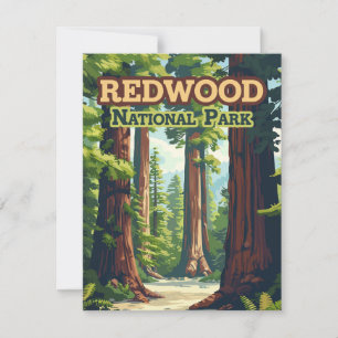 Tarjeta Retro de Árbol del Parque Nacional Redwood