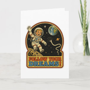 Tarjeta Retro de Astronauta Adorable Sigue tus Sue