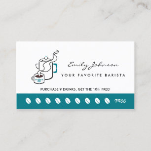 Tarjeta retro de café Verde azulado Pot Barista de