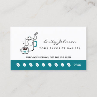 Tarjeta retro de café Verde azulado Pot Barista de