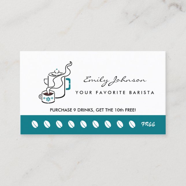 Tarjeta retro de café Verde azulado Pot Barista de (Anverso)