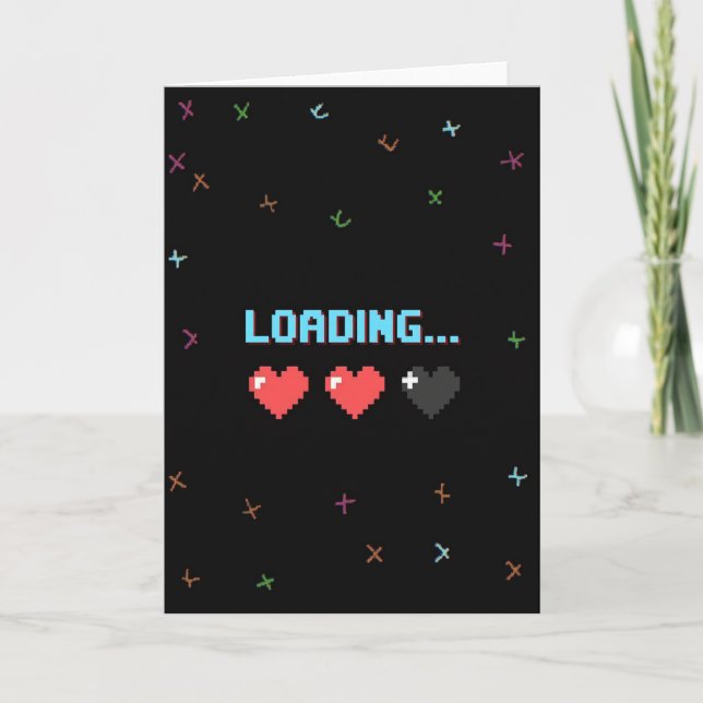 Tarjeta Retro de Corazones Cargando Juego (Anverso)