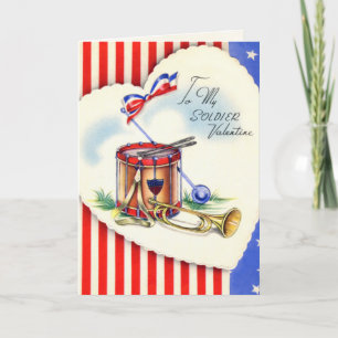 Tarjeta retro de El día de San Valentín militar es